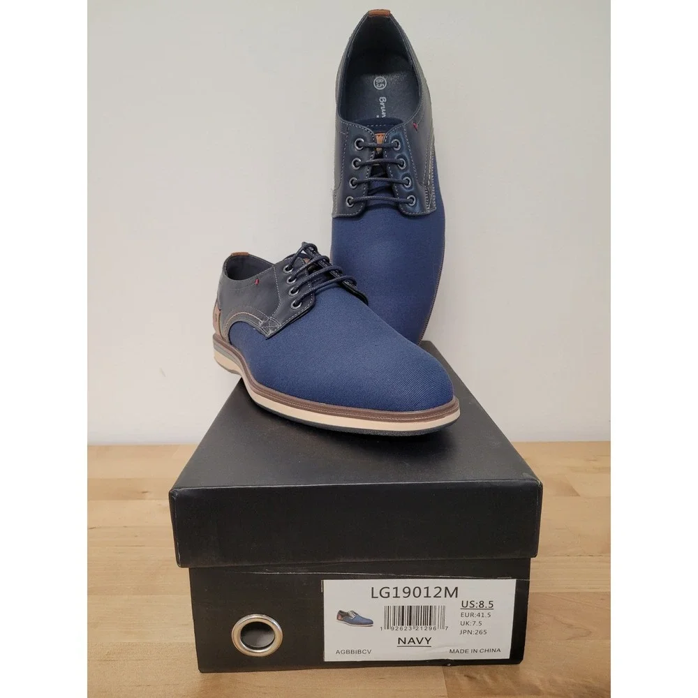 Bruno Marc Shoes Mens 8.5 Navy Blue Casual Canvas Oxford Lace Up LG19012M